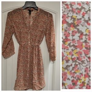 H&M Ditsy Floral Semi Sheer Babydoll Dress/Tunic With Belted Waist